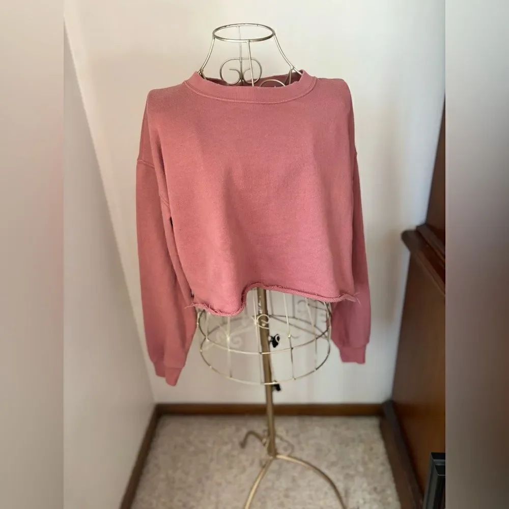 Aerie Distressed Raw Hem Crop Sweatshirt XS